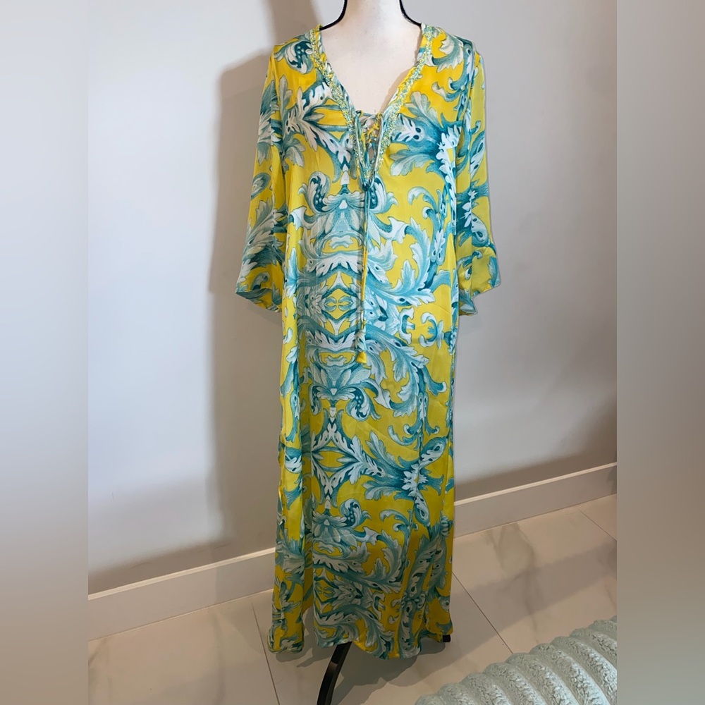 Vibrant Yellow and Blue Maxi Dress